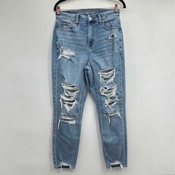AE Curvy High-Rise Ripped Distressed Stretch Ankle Mom Jeans Size 4 / 27 - Picture 1 of 9